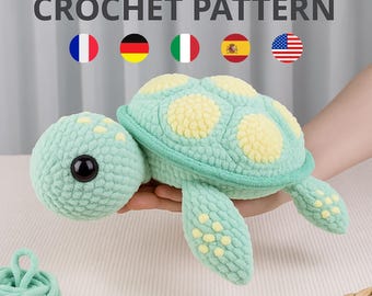 Graceful Turtle Crochet Pattern – Amigurumi Plush Toy PDF – Multilingual Tutorial, Pattern Crochet Turtle, Baby Turtle Crochet