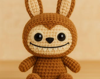 Toothy Bunny Crochet Pattern – Cute Amigurumi PDF in Blue & Pink – Funny Monster Bunny Toy DIY – Instant Download