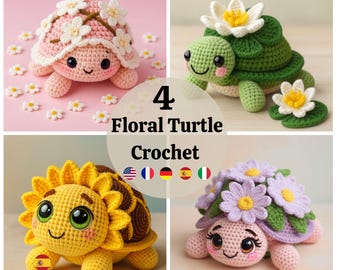 Floral Turtle Crochet Amigurumi Patterns – 4-in-1 Bundle (PDF Download)