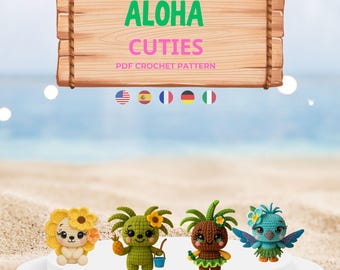 Aloha Cuties Crochet Pattern Bundle | Tropical Summer Amigurumi Dolls PDF | Coco Bloom, Palmi, Parrot, Daisy | Multilingual