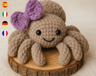 Crochet Spider Pattern PDF | Cute Amigurumi Plush Toy with Bow | Halloween Decor DIY | 5 Languages English German French Spanish Italian