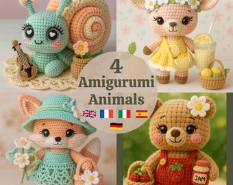 Crochet Amigurumi Animal Patterns – Fox, Deer, Snail, Bear (PDF Download)