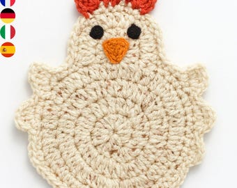 Crochet Chicken Trivet Pattern PDF – Farmhouse Kitchen Coaster DIY, Multilingual, Instant Digital Download, Country Home Decor