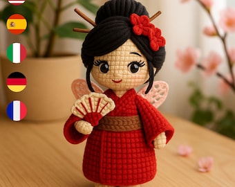 Geisha Doll Crochet Pattern – Amigurumi Kimono Girl Plush (PDF)