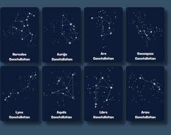 Star Constellation Cards- Black & White Set of 180. Star map for Learning, Teaching, or Gifting the Night Sky. Perfect for gift