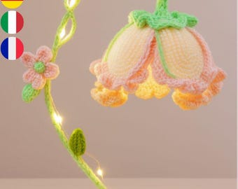 Crochet Flower Lamp Pattern PDF, DIY Crochet Table Lamp Tutorial, Floral Light Amigurumi, Multilingual Crochet Pattern