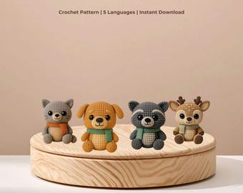Cozy Autumn Amigurumi Bundle 4 Crochet Patterns Deer, Raccoon, Dog and Cat Plushie Cute Fall Animals PDF Download, Crochet Fall Decor