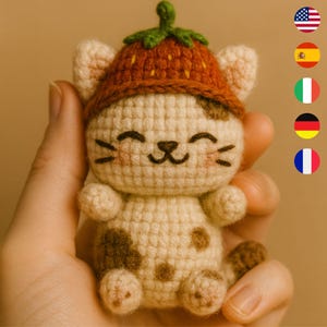 Strawberry Cat Crochet Pattern PDF – Cute Amigurumi Kitty Toy – Kawaii Cat Plush DIY Digital Download  – Handmade Cat Pattern