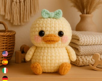 Crochet Pattern Cute Duck Amigurumi Plush Toy | PDF Tutorial in 5 Languages | Easy Beginner Crochet Animal Pattern PDF