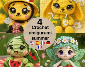 Summer Amigurumi Crochet Patterns | Bee, Bunny, Turtle, Fairy (PDF Bundle)