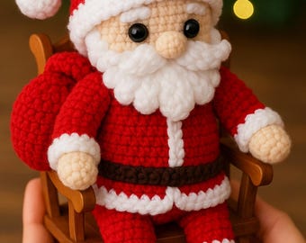 Crochet Santa Claus Pattern PDF – Amigurumi Christmas Decor with Rocking Chair And Book – Holiday DIY Toy – Instant Download