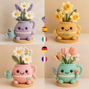 Crochet Pattern Flower Pots PDF | Amigurumi Plant Decor Tutorial | 4 Pot Designs in 5 Languages | Digital Download Plush Toy