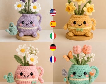 Schema per vaso di fiori all'uncinetto / Tutorial per decorazione di piante amigurumi (download digitale)