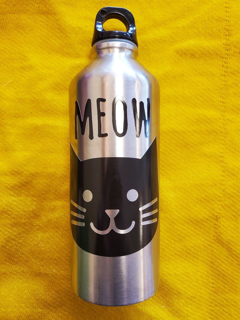 Water Bottle Canteen Reusable Drink Stainless Steelmeow Cat Etsy