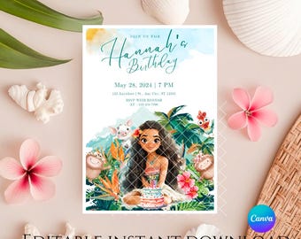 Moana Birthday Invitation Template: Editable Tropical Party Invite (Digital Download)