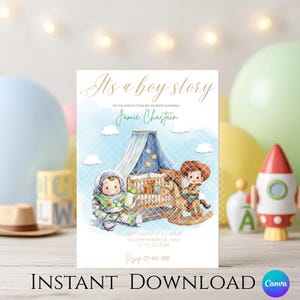 Toy Story Baby Shower Invitation editable  its a boy story invitation– Woody Cowboy Theme – Editable Template