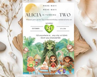 Moana Birthday Invitation Template: Tropical Island Theme (Digital Download)