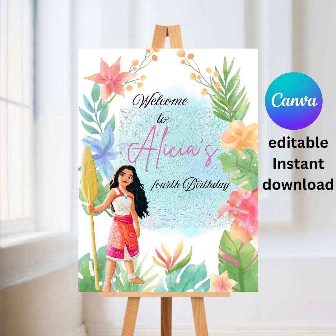 Moana 2 Birthday Party Decor Welcome Sign Poster Digital Editable Moana ...