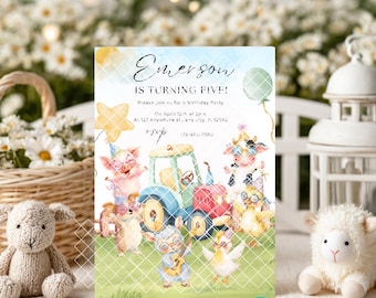 Tractor Birthday Invitation: Editable Farm Party Canva Template (Instant Download)