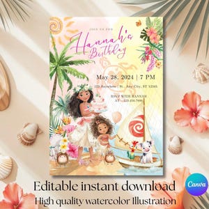 Moana 2 Invitation birthday template , Digital Moana  2 Birthday Invitation , editable moana 2 Invitation Moana 2 Template moana party decor