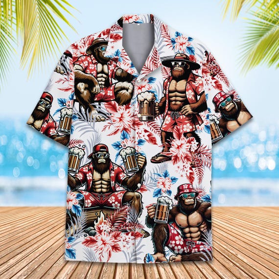 Camisa hawaiana divertida con diseño de Pie Grande y Cerveza para hombre y  mujer, camisa de manga corta con botones, camisa tropical para fiesta en