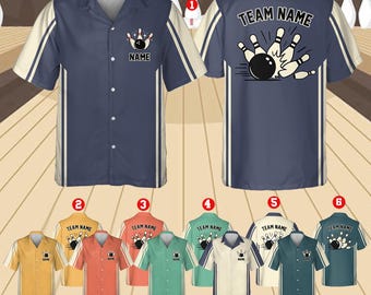 Spersonalizowana koszula hawajska do gry w kręgle w stylu vintage, męska, damska, dziecięca, koszula do gry w kręgle z niestandardowym imieniem, koszula do gry w kręgle, retro uniform drużyny bowlingowej