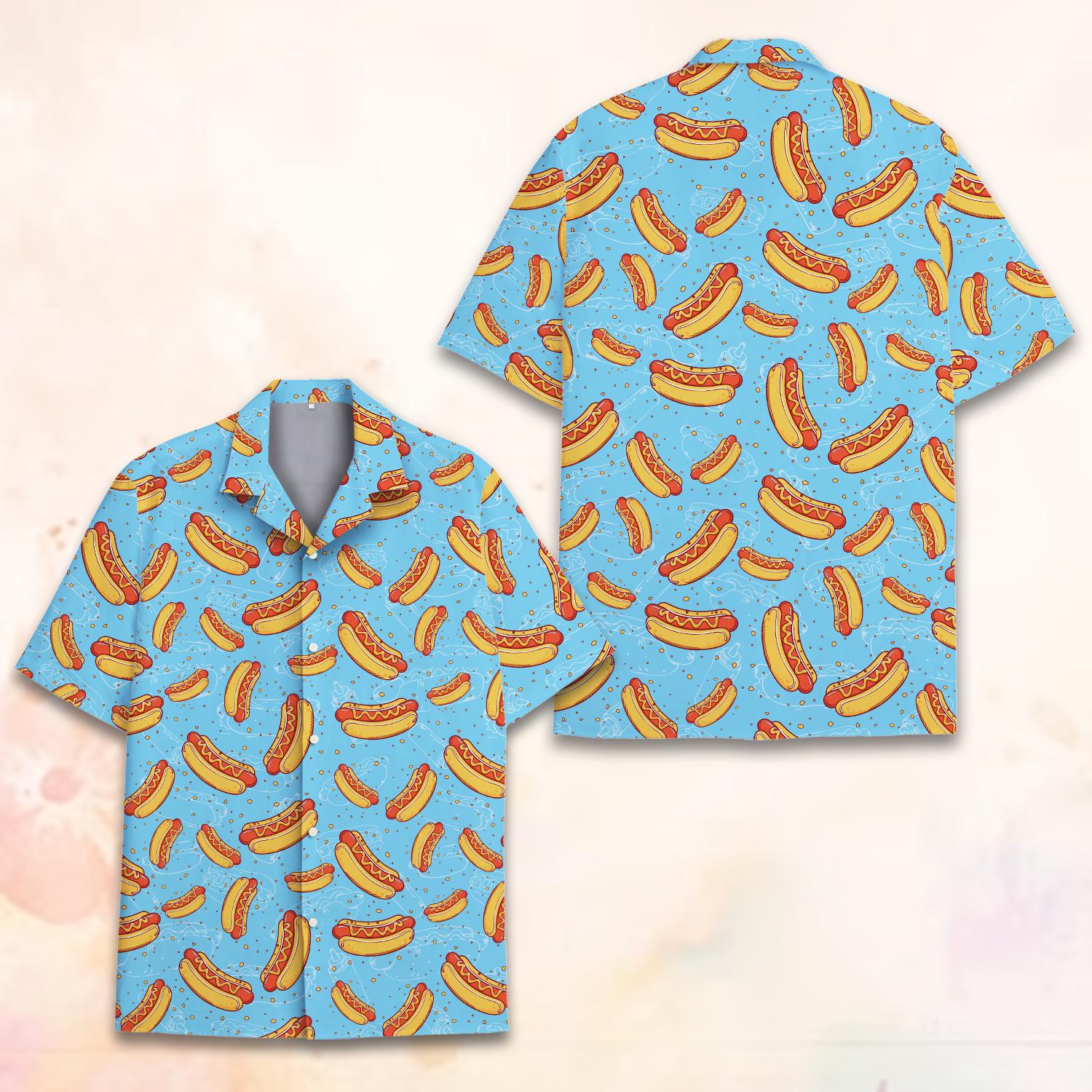 Discover Funny Hot Dog Hawaiian Shirt for Men Women Youth, Food Summer Beach Shirt, Tropical BBQ Aloha Party Shirt