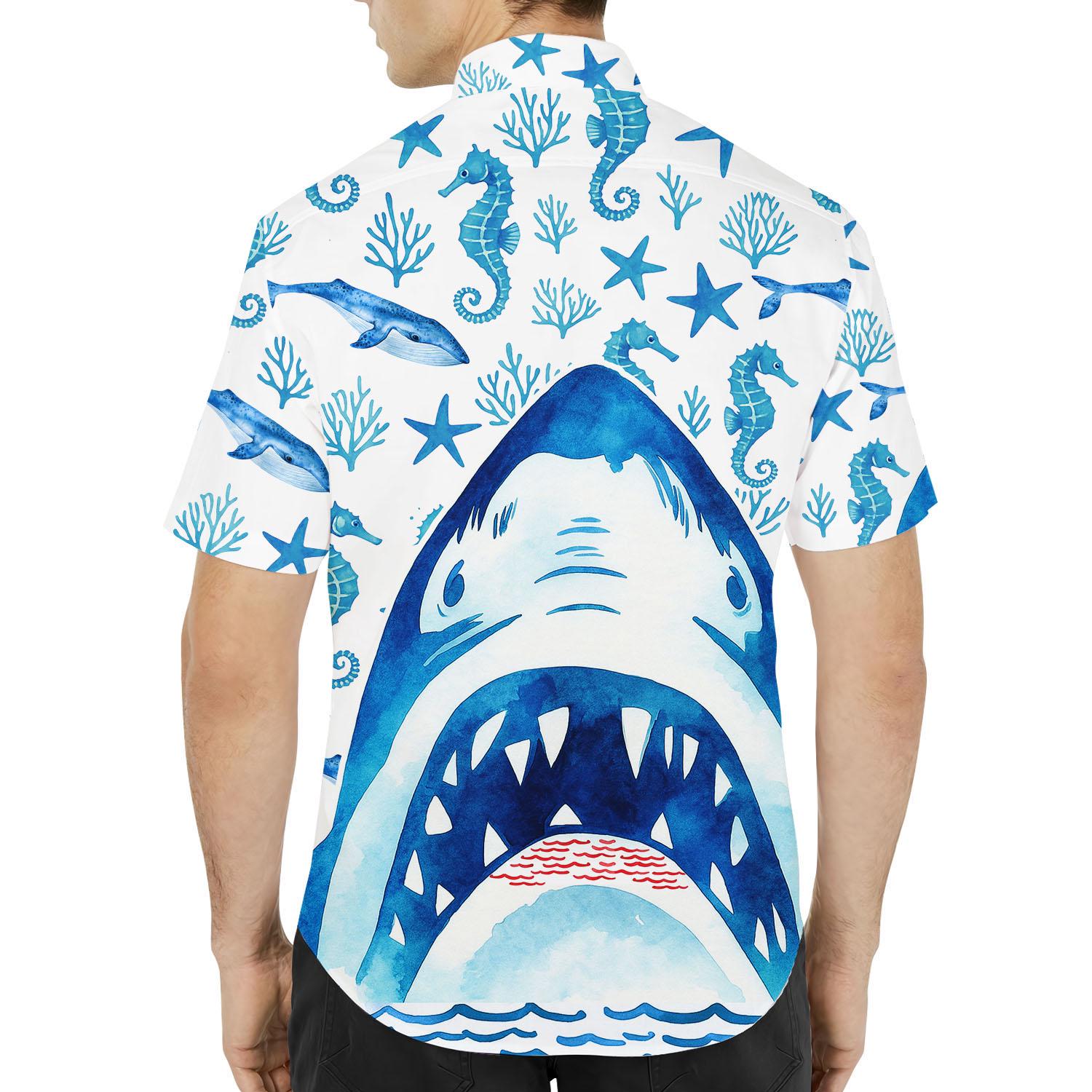 Shark Hawaiian Shirt for Men Women Youth, Funny Ocean Sea Life