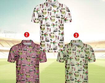 Santa Golf Polo Shirt For Men Women, Funny Christmas Golf Shirt Button Up, Holiday Santa Claus Polo, Xmas Golf Outfit, Festive Golfing Gift