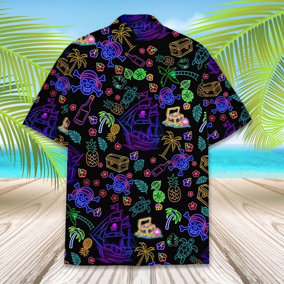 Neon Pirate Skull Hawaiian Shirt for Men Women Youth, Pirate Shirt