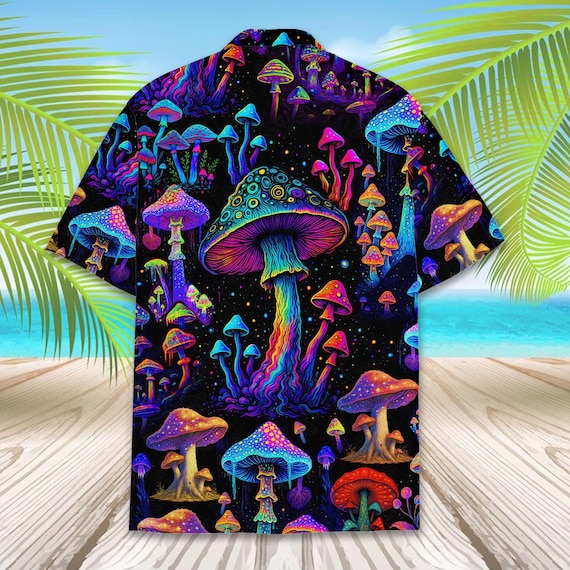 Psychedelic Mushroom Hawaiian Shirt for Men Women Youth, Neon