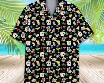 Casino Cocktails Hawaiian Shirt For Men Women, Gambling Button-Down Shirt Short Sleeve, Men's Summer Las Vegas Poker Shirt