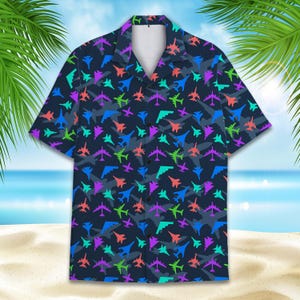 Airplane Hawaiian Shirt for Men Women Youth, Colorful Airplane Button Down Shirt, Aviation Lover Gift, Pilot Aloha Shirt, Vacation Outfit
