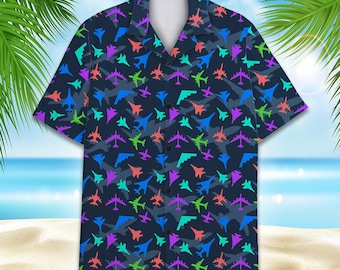 Airplane Hawaiian Shirt for Men Women Youth, Colorful Airplane Button Down Shirt, Aviation Lover Gift, Pilot Aloha Shirt, Vacation Outfit