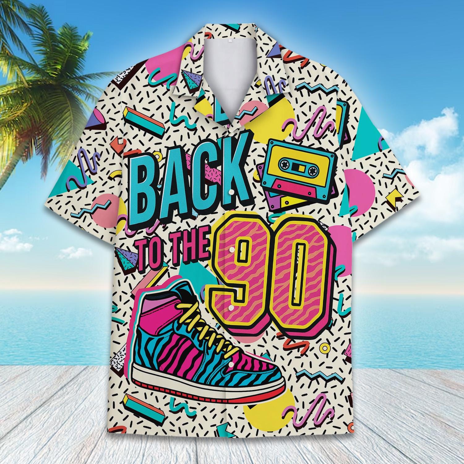 Back to the 90s Hawaiian Shirt Men Women Youth, Retro Neon