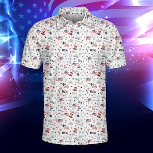 Patriotic USA Golf Polo Shirt For Men Women, American Flag Golf Shirt, 4th of July Golf Polo, Independence Day Outfit, Polo Gifts Shirt
