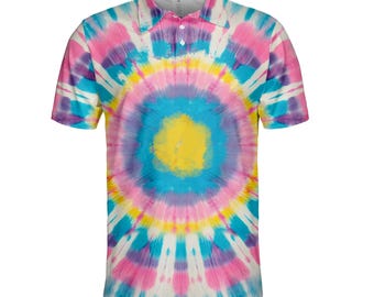Polo tie-dye para hombre y mujer, camiseta de golf de verano de manga corta con botones, atuendo retro informal, regalo único para amantes del golf.
