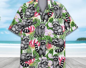 Tropical Raccoon Hawaiian Shirt Men Women Youth, Floral Raccoon