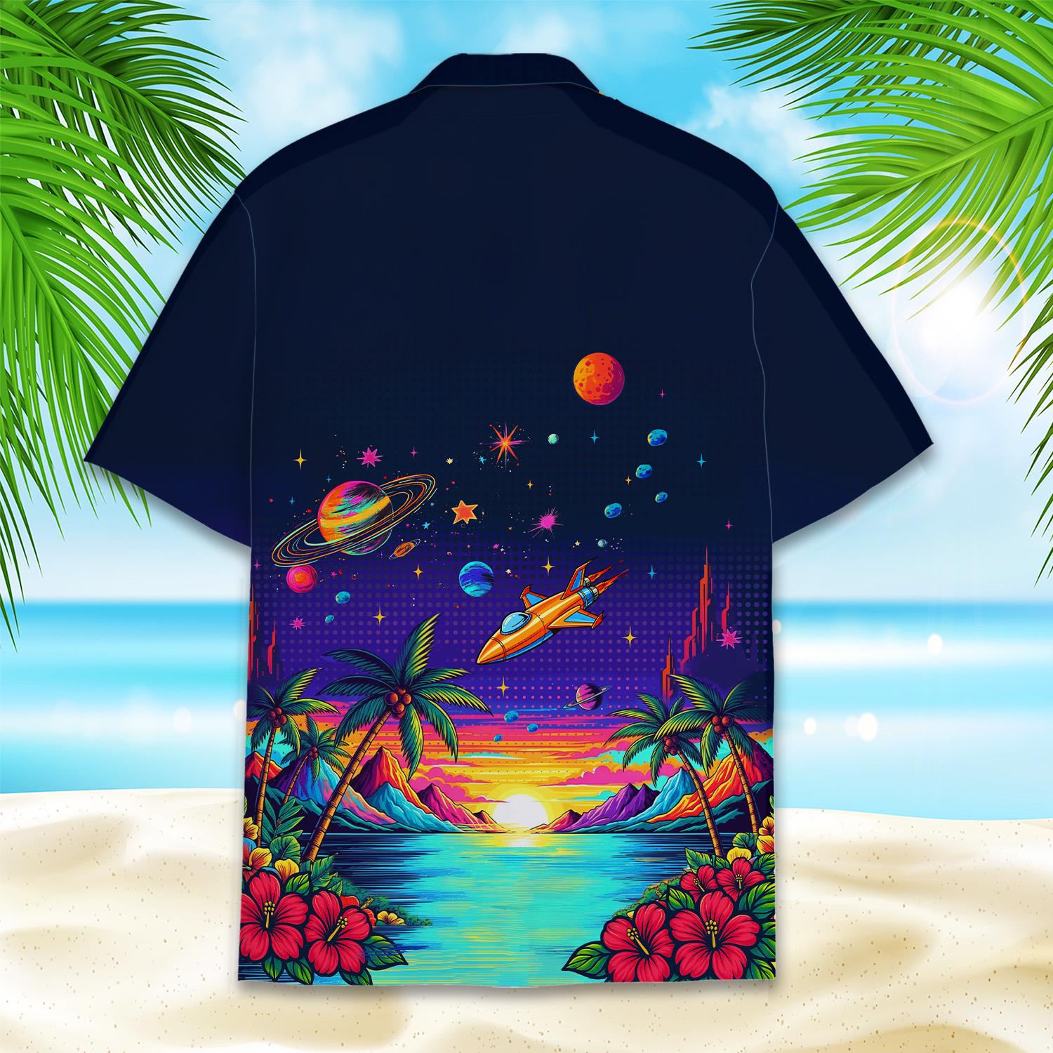 Space Sunset Hawaiian Shirt Men Women Youth, Tropical Galaxy Beach