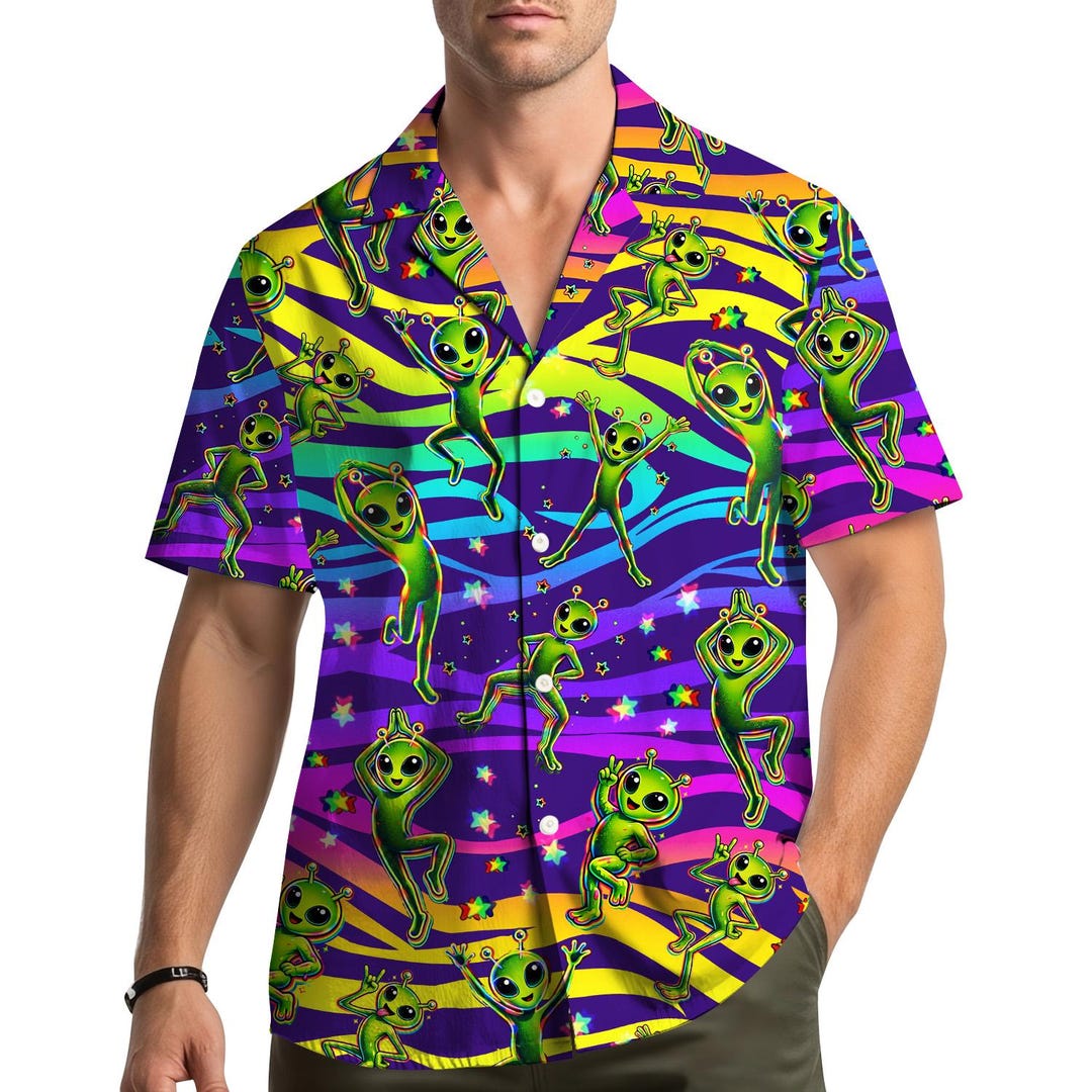 Dancing Alien Hawaiian Shirt for Men Women Youth, Funny Green Alien ...