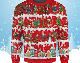 Bigfoot Christmas Sweatshirt for Men Women, Funny Sasquatch Fake Ugly Xmas Sweater, Santa Bigfoot Holiday Pullover Gift