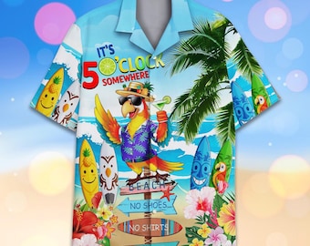 Camisa hawaiana con diseño de loro tropical para hombre, mujer y joven. Camisa de manga corta con botones, playera tropical, ideal para vacaciones de verano.