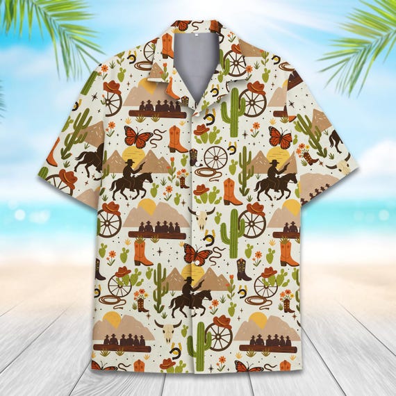 トップス dry bones hawaiian shirt Cowboy Rocket Western Cowboy Hawaiian Shirt for Men Women Youth, Desert Sunset