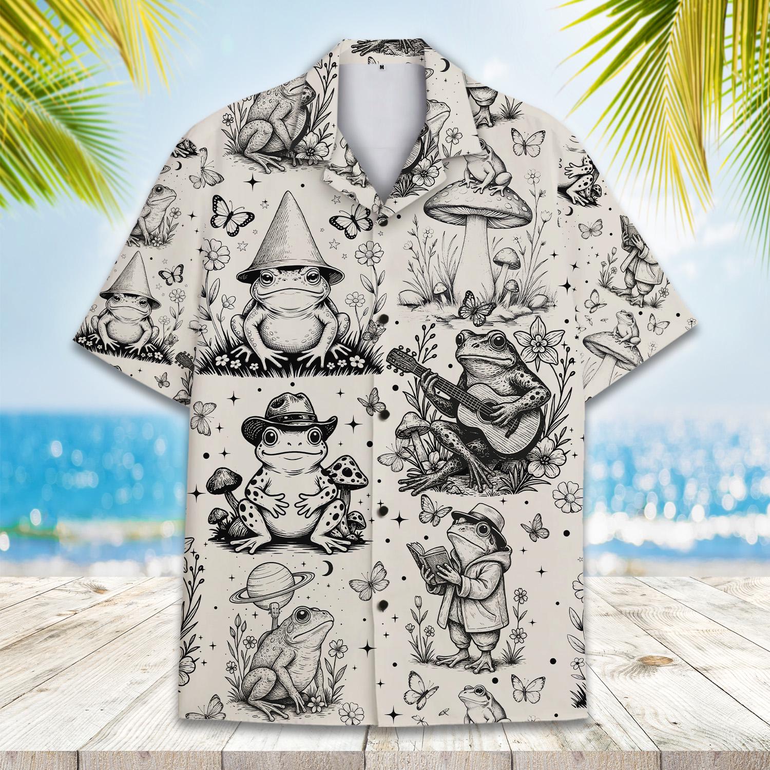 Vintage Frog Hawaiian Shirt for Men Women Youth, Cottagecore Toad