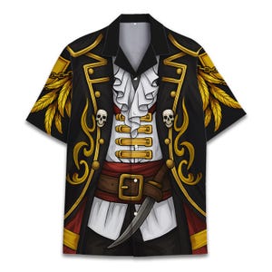 Camisa hawaiana divertida con disfraz de pirata para hombres, mujeres y jóvenes, camisa de manga corta con botones de Capitán Pirata, camisa playera con disfraz novedoso.