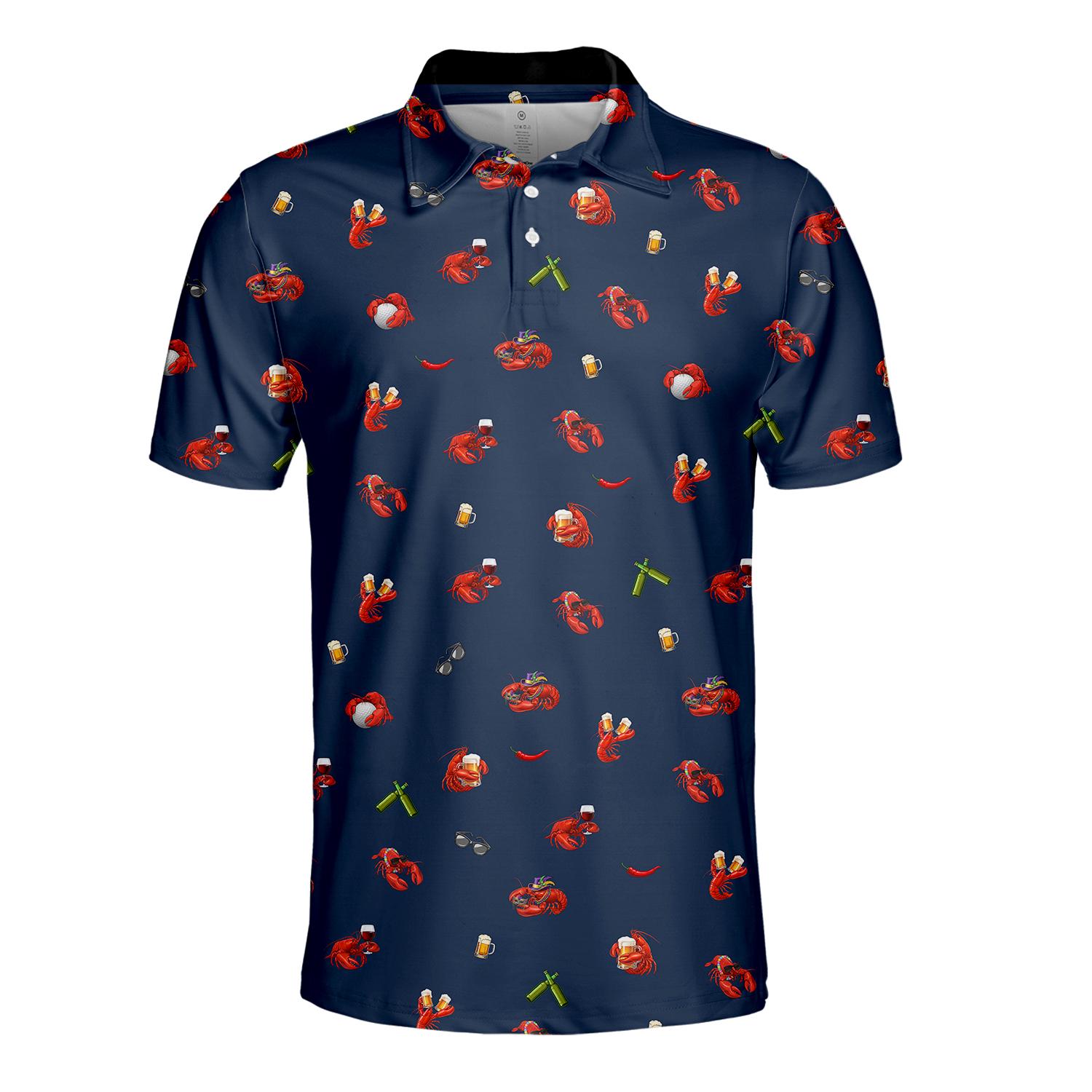 Lobster Beer Hawaiian Polo Shirt for Men Women, Funny Seafood Crab