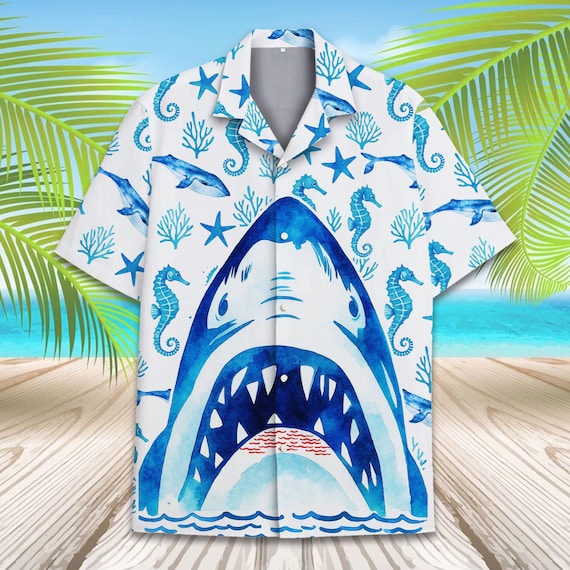 Shark Hawaiian Shirt for Men Women Youth, Funny Ocean Sea Life
