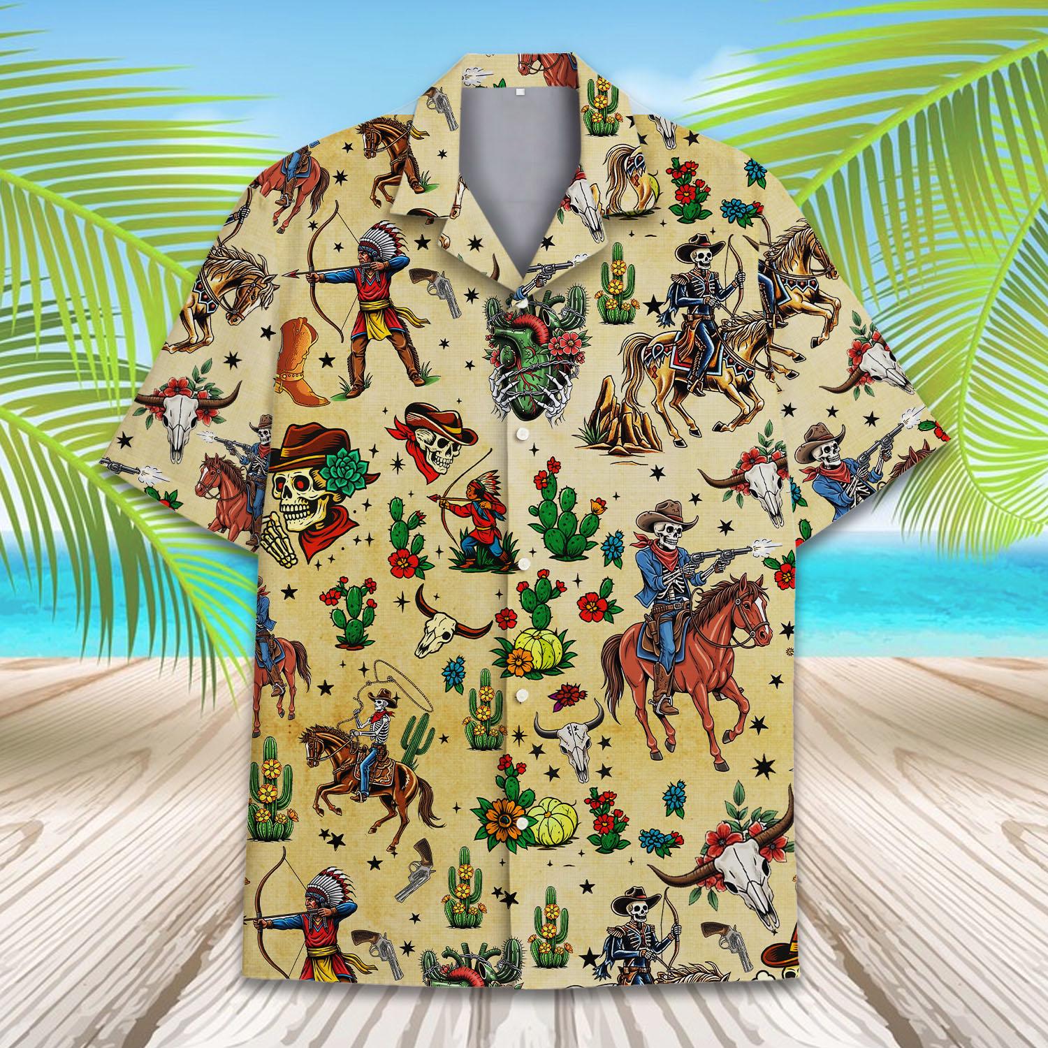 トップス dry bones hawaiian shirt Cowboy Rocket Mexican Cowboy Skeleton Hawaiian Shirt for Men Women Youth, Dia De