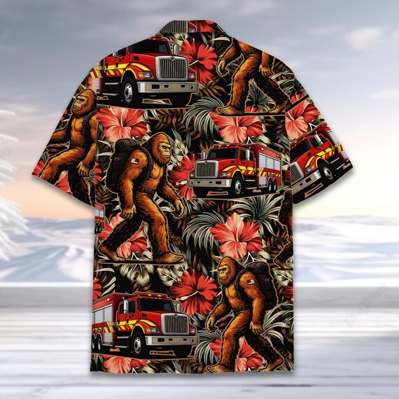 Bigfoot Firefighter Hawaiian Shirt for Men Women Youth, Summer