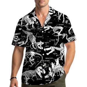 Dinosaur Skeleton Anatomy Hawaiian Shirt for Men Women Youth, Fossil Bones Science Shirt, T-Rex Paleontology Shirt, Prehistoric Luau Shirt